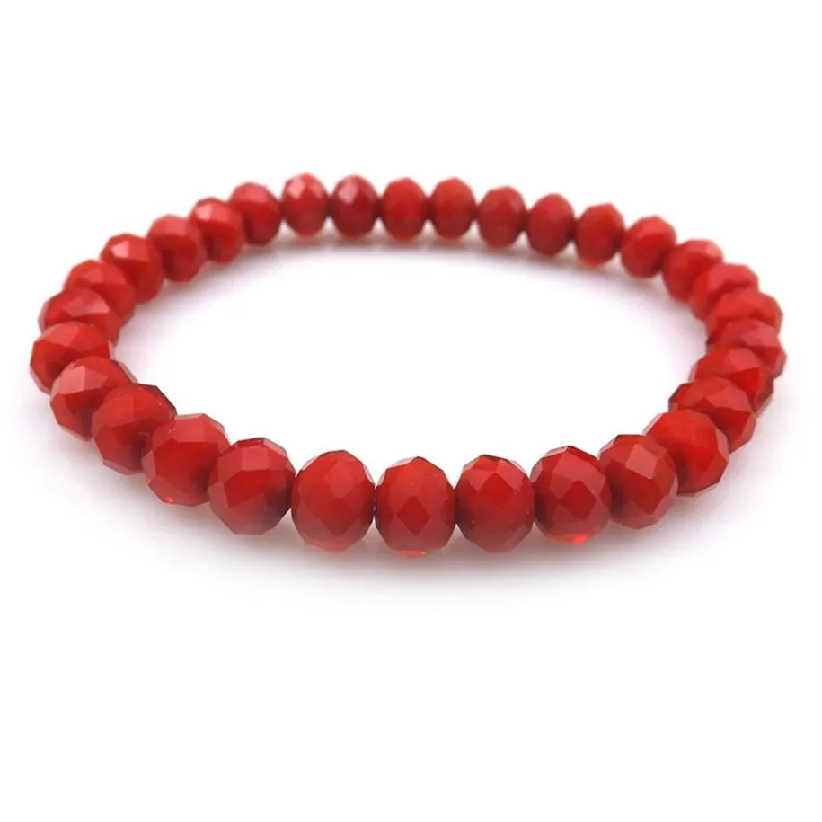 Dark Red 8mm Faceted Crystal Beaded Bracelet For Women Simple Style Stretchy Bracelets 20pcs lot Whole266h