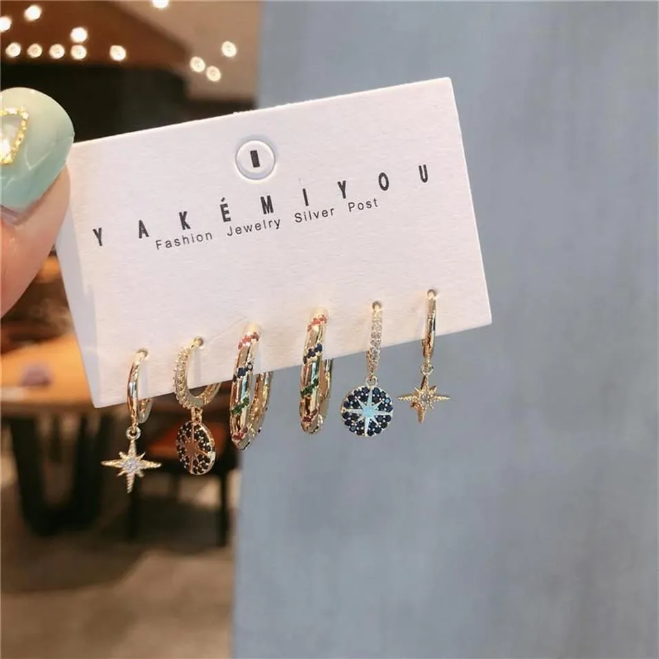 Fashion Rainbow Star Hoop Earings Set Cute Star Sets Hoop Earrings For Woemn Korean Jewelry Accessories201a