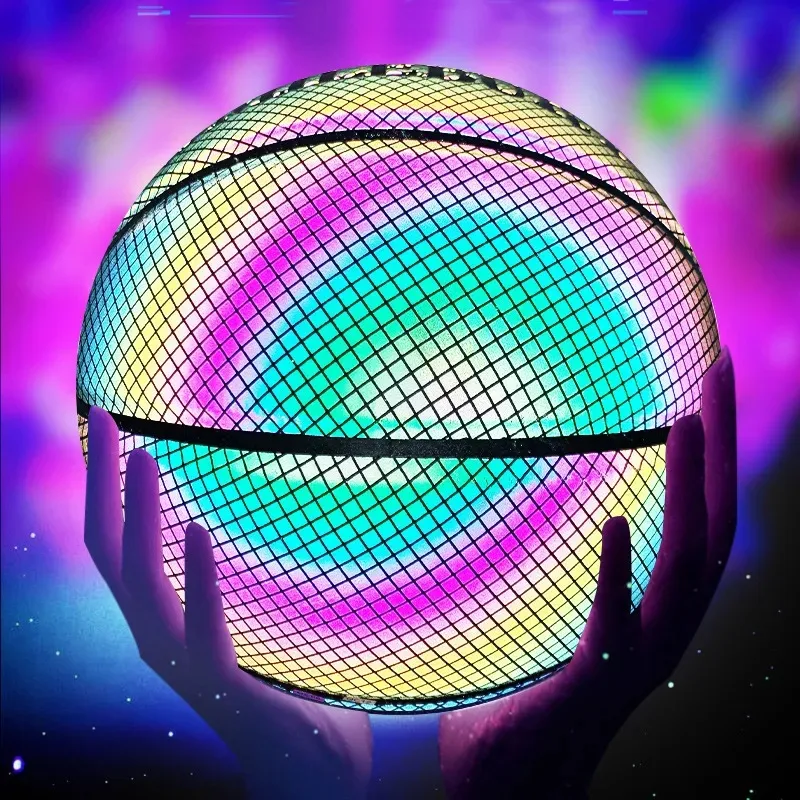 Оптовая продажа Светоотражающий ночной светящийся баскетбольный мяч Красочный № 7 Баскетбольный мяч из искусственной кожи Прочный подарок на день рождения Светоотражающий баскетбольный мяч