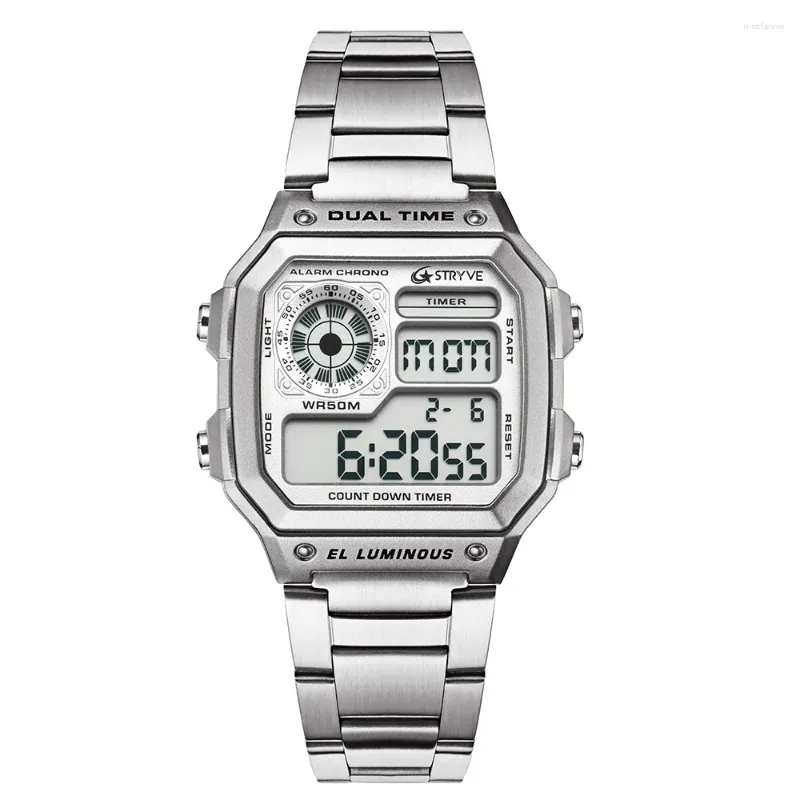 Horloges Stryve Merk Vierkant Mode Digitale Led Count Down Klok Sport Waterdicht Heren Luxe Roestvrij Stalen Horloge Relojes Hombre 2023