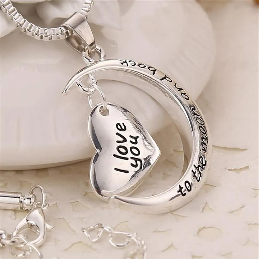 10st Crescent Heart I Love You to the Moon and Back Charm Necklace Hensms Jewelry Fashion Accessories219i