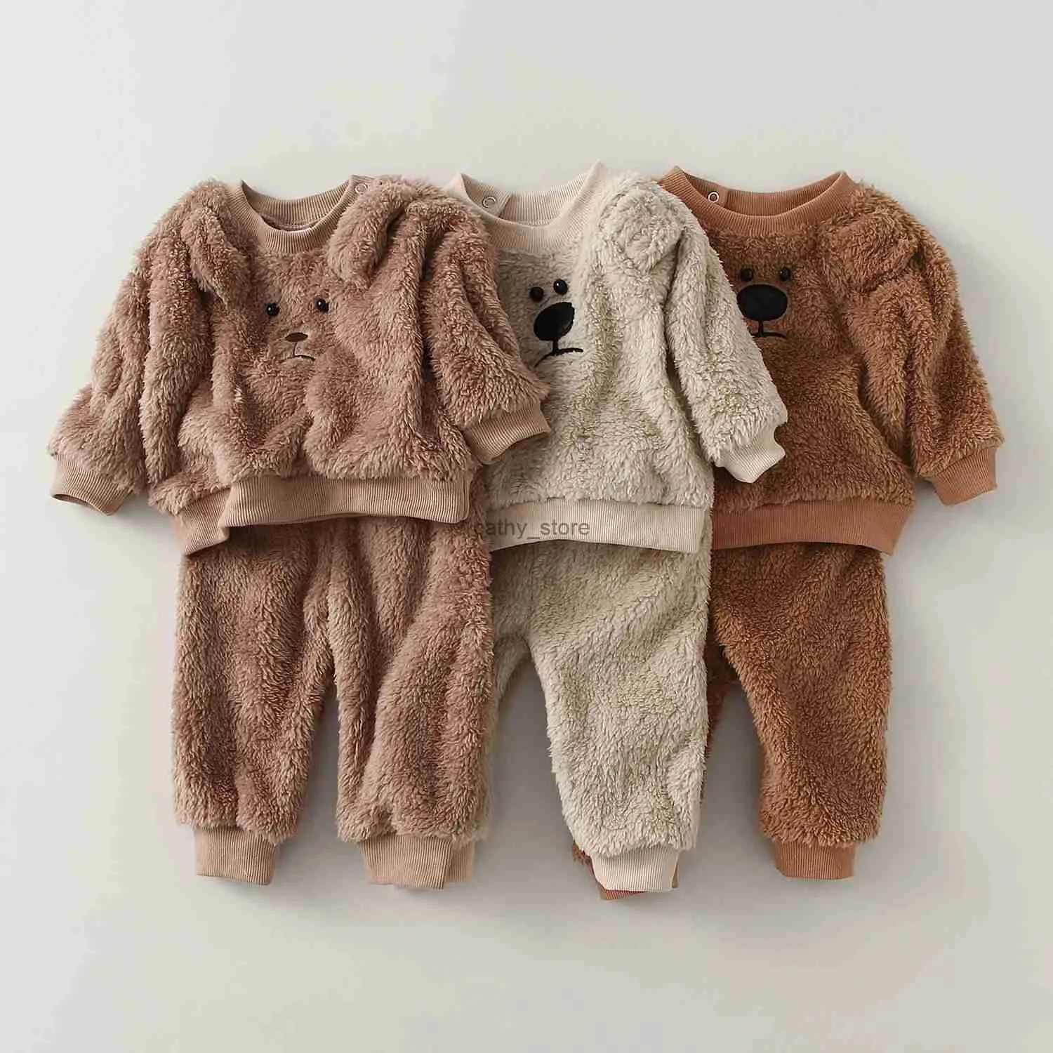 Pyjamas Spring Baby Boy Girl Clothing Set Autumn Fleece Sweatshirt + byxor Småbarn Kids Pyjamas Warm Tops + Pant Baby Outwearl231114