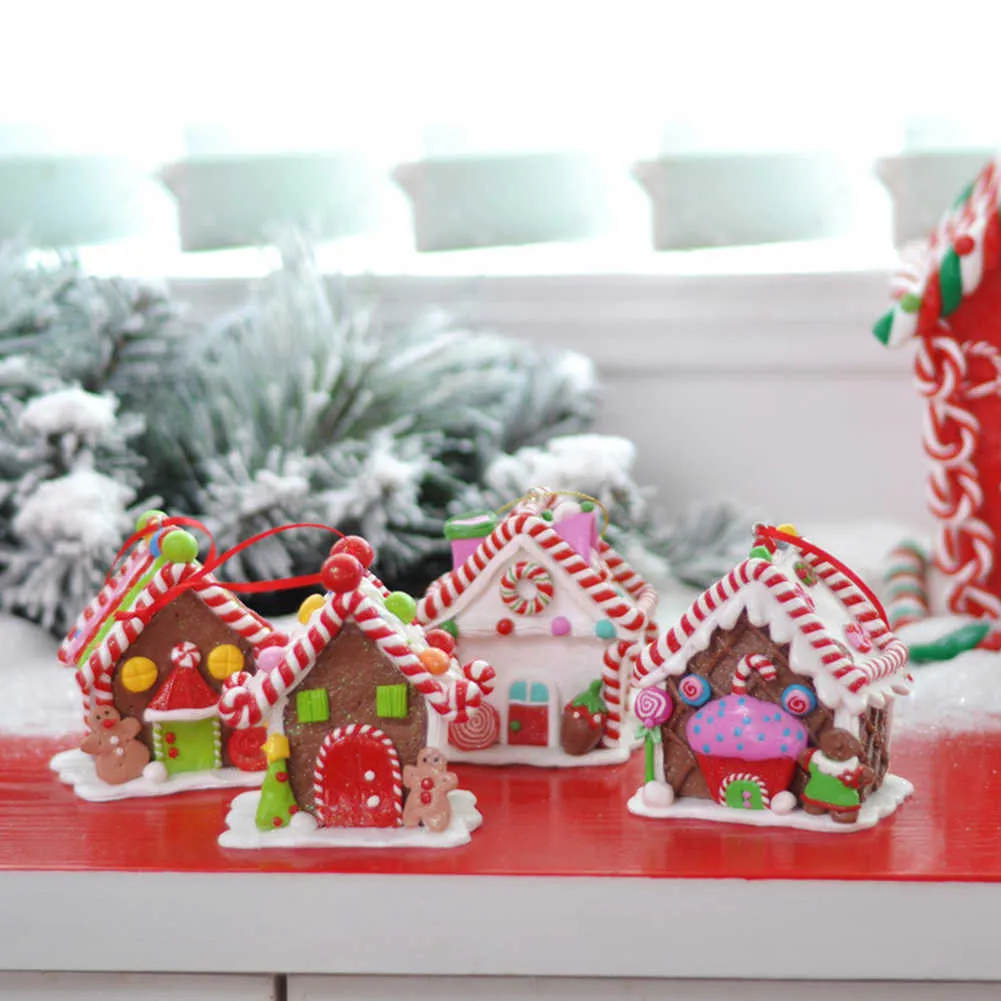 Christmas House Decorations Polymer Clay Scene Houses Hanging Pedent Creative House Ornaments Christmas Window Scene Layout Prop