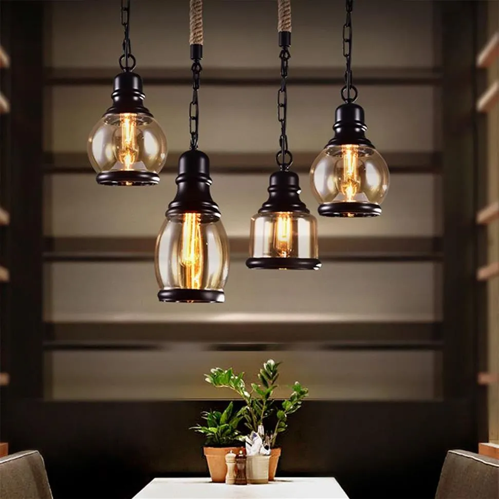 Винтажный подвесной светильник в стиле лофт, индустриальный стиль, янтарное стекло, лампа для бара, ресторана, ретро-бара, 3 стиля, подвесной светильник304y
