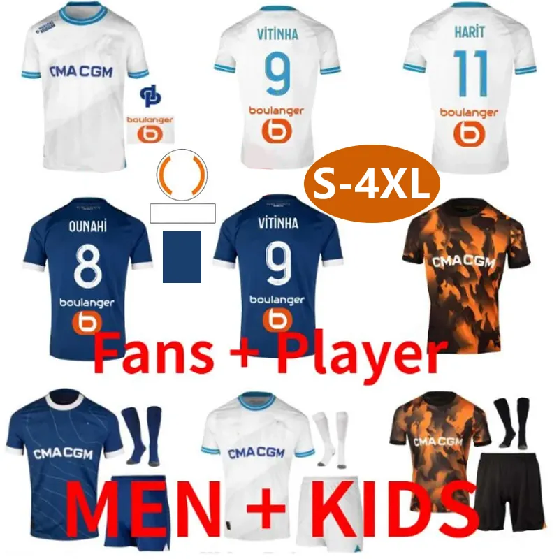 Men 23 24 Top Premium Home Football camisa 2023 2024 Justiça de futebol fora 3xl 4xl Cuisance Guendouzi ndiaye Clauss Veretout Nuno Harit Alexis Payet Vitinha Kit Kid Kit