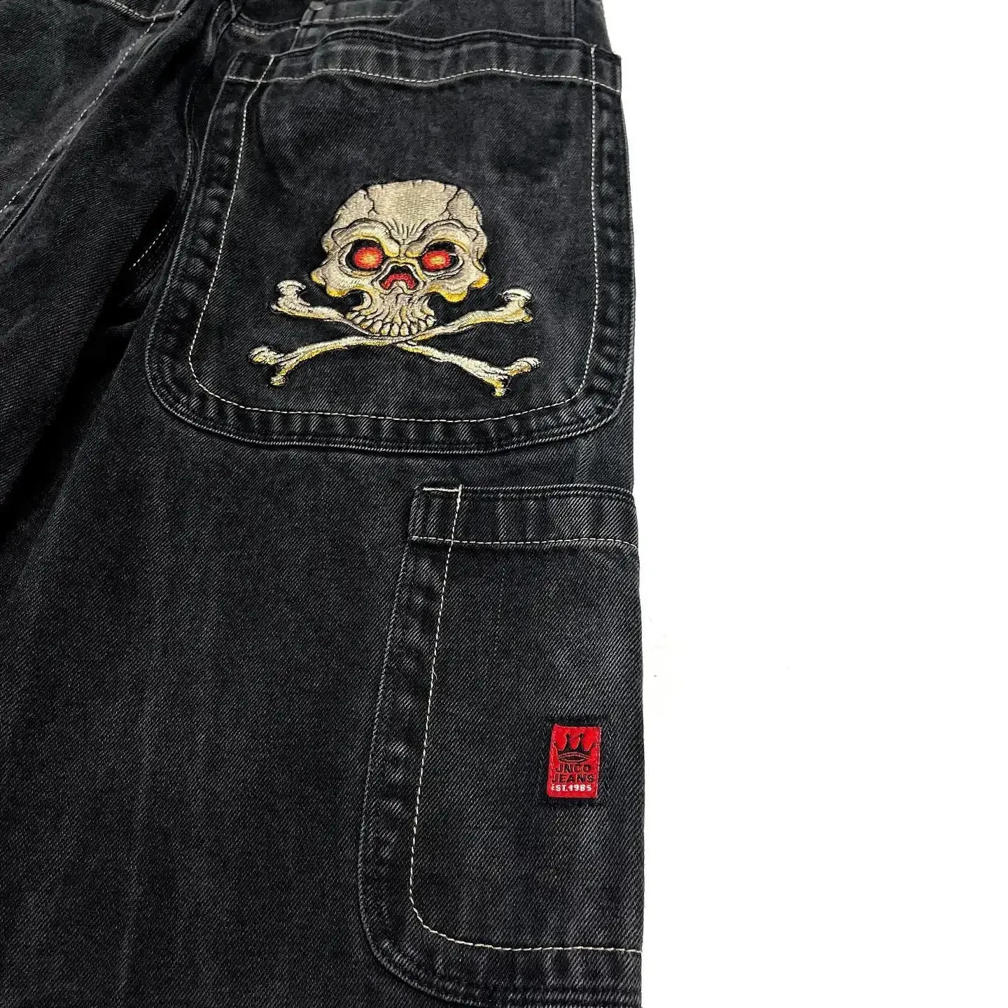 JNCO Mens Jeans: Harajuku Hip Hop Retro Skull Graphic JNCO Mens Jeans: Harajuku Hip Hop Retro Skull Graphic