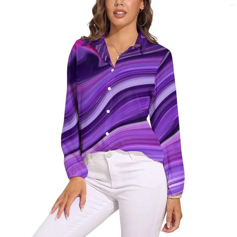 Blouses pour femmes Blouse en marbre violet abstrait imprimé liquide rétro personnalisé femme à manches longues rue mode chemise été haut surdimensionné