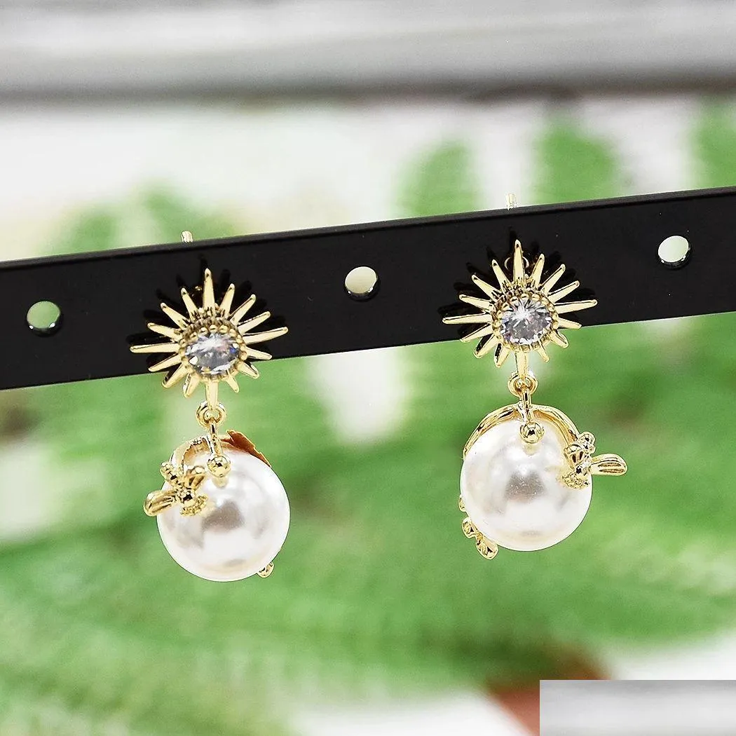 Dangle Chandelier 925 Sier Stud Earrings Elegant Gold With Imitation Pearl And Cute Bee Drop For Woman Delivery Jewelry Dhawj