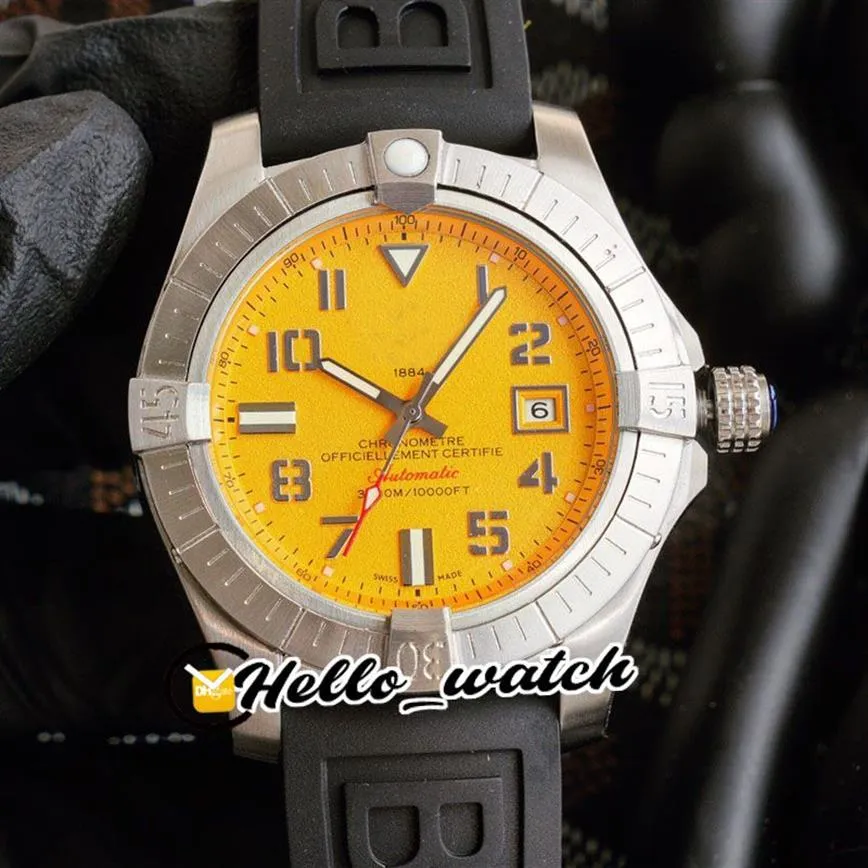 Nieuwe II Seawolf A1733010 gele wijzerplaat automatisch herenhorloge 316L stalen kast zwarte rubberen band sporthorloges hoge kwaliteit HWBE Hello 262T