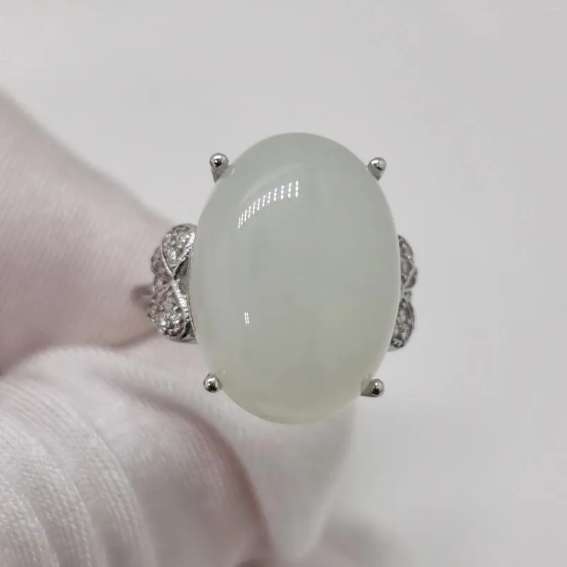 Cluster Rings Luxury Milk White Jade Ring 15ct 13mm 18mm Cabochon Gemstone For Party 18K Gold Plating 925 Silver Jewelry