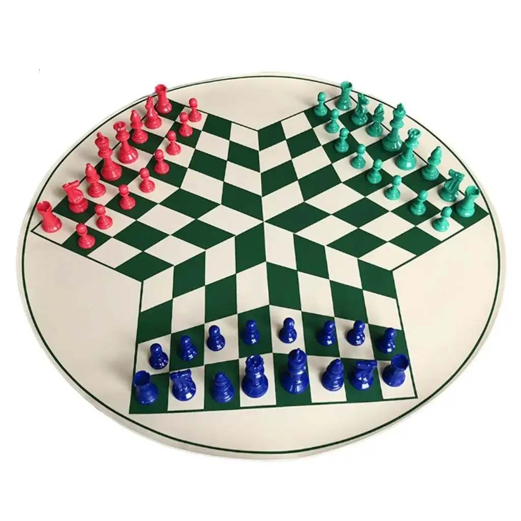 3 Player Chess Checker Set Wooden Board International Checkers Classic Strategy Game 2024 Edition