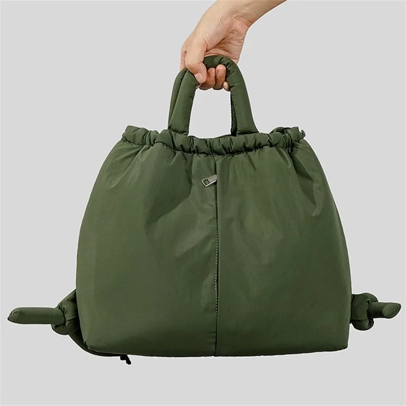 Sacs à main en nylon décontractés pour femmes, sacs à bandoulière simples et vintage pour dames, sac rembourré souple, fourre-tout de grande capacité, sac à dos avec cordon de serrage, 2024