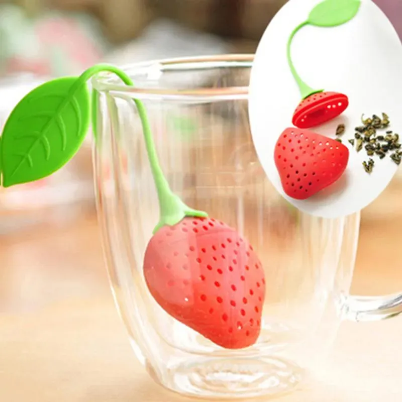 Strawberry Shape Food Grade Silicone Tea Infuser Strainer Filter Silica Gel Tea Bag Tea Filter Teas Tools Cup Hanger