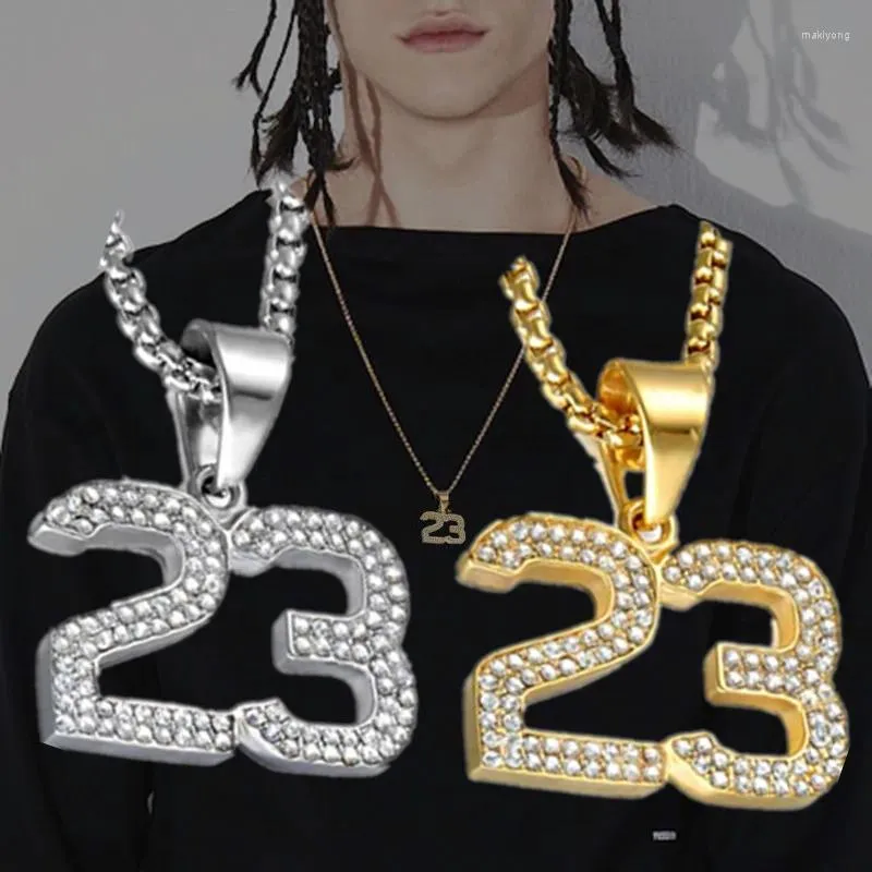 Pendant Necklaces Fashion Crystal Hip Hop Basketball Pendants Legend Number 23 Punk Cuban Chain Choker Jewelry For Cool Unisex