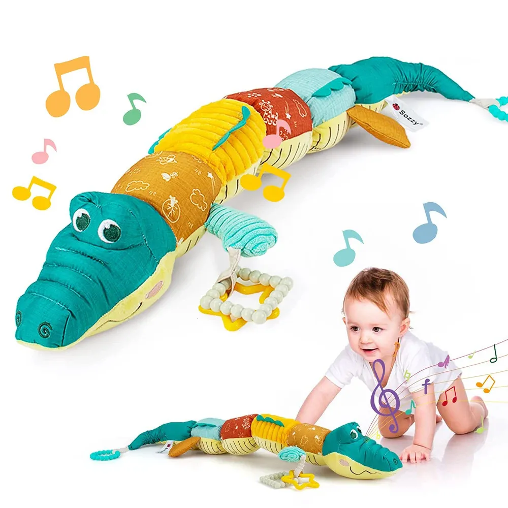 Mobiler spädbarn baby musikalisk fylld djuraktivitet mjuka leksaker multisensory crinkle rattle och texturer söt mage tid 231215