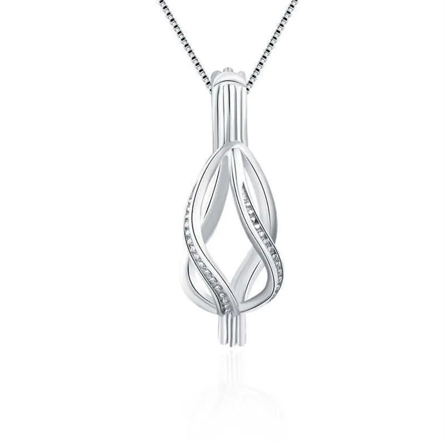 3pcs DIY ed Charms Necklace Cage Pendant Silver Zircon Women Pearl Locket Fine Jewelry SC037SB No Chain301T