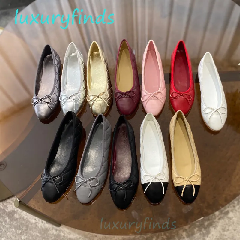 Geklede schoenen Ballet Flats Ballerina Damesschoenen 100% echt leer Lamsleer Cap Teen Ballerina luxe designer Loafer maat 35-42 Bruiloftsfeest Zwart met doos Stofzak