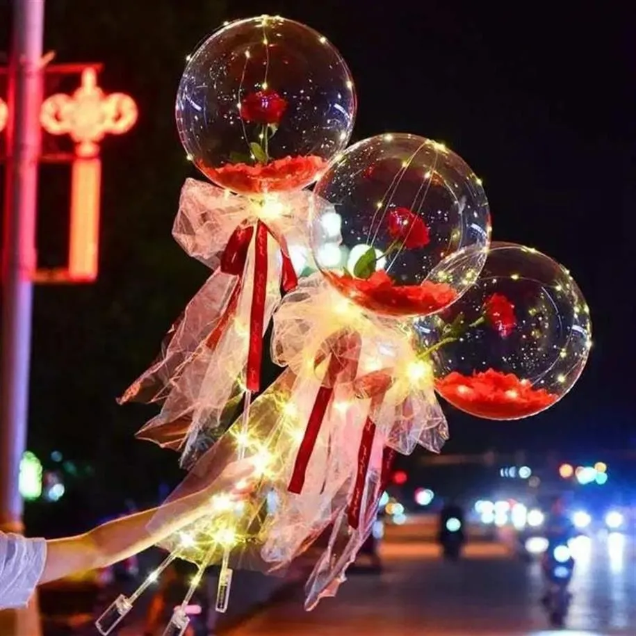 Led luminoso balão rosa buquê hélio balões transparentes festa de aniversário de casamento 2021 feliz ano novo natal ornaments288i