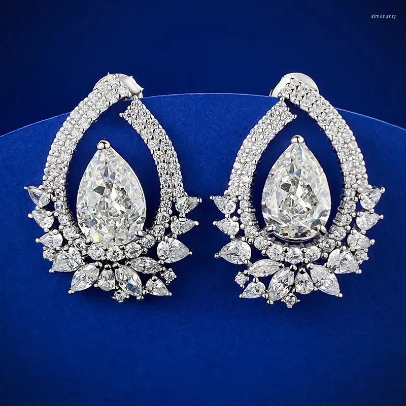 Dangle Earrings European And American 925 Silver Brilliant Pear Shaped Droplets 8 12m Flower Cut High Carbon Diamond
