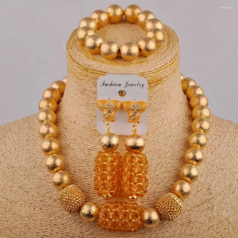 Halsbandörhängen Set Nigeria Wedding Women's Fashion Jewelry Champagne Crystal Bead African Bride Dress Accessories XK-11
