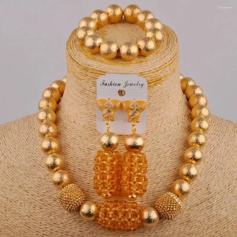 Conjunto de collar y pendientes para mujer, joyería de moda de boda nigeriana, cuentas de cristal de champán, accesorios africanos para vestido de novia, XK-11