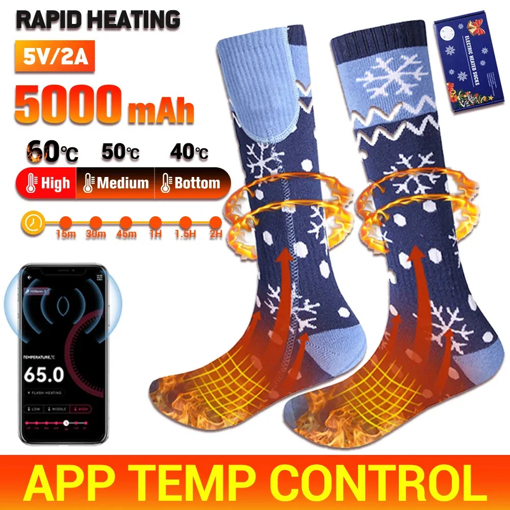 Sportstrumpor uppvärmd 5000mAh App Control Thermal Winter Warm Cykling Ski Men s Heat Foot Warmer Electric 231215