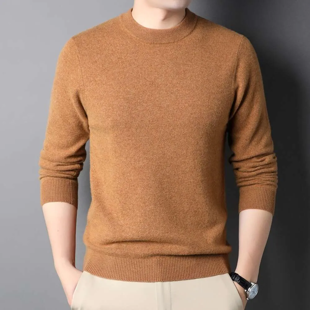 Autumn And Winter Woolen Sweater, Men's Round Neck, Middle-Aged And Young Men's Solid Color Warm Cashmere Base Sweater, Business Casual