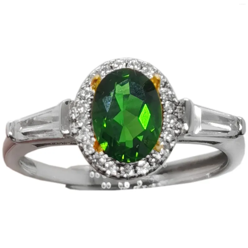 Cluster Rings Forest Green Diopside Ring 0.7ct 5mm 7mm Natural Chrome Silver For Office Woman 925 Gold Plating Jewelry