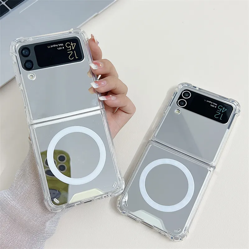 Make up Mirror For Magnetic Cases For Samsung Fold 3 4 Wireless Charging Cover For Flip 3 4 5 Phone Case Back Cover 1pc