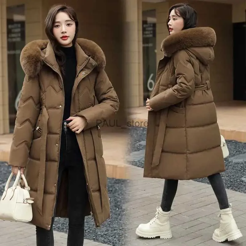 Women's Down Parkas 2023 Ny Snow Wear Winter Coat for Women Down Jacket Warm Casual Loose Fur Collar Hooded Puffer Parka Jacka Långt utkläder231215