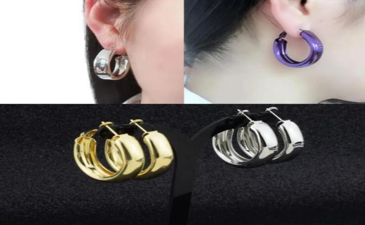 Hoop Huggie GoldPurplesilver Color Wide Earring rostfritt stålörhängen för kvinnor män personlighet smycken öronringar piercing9398637