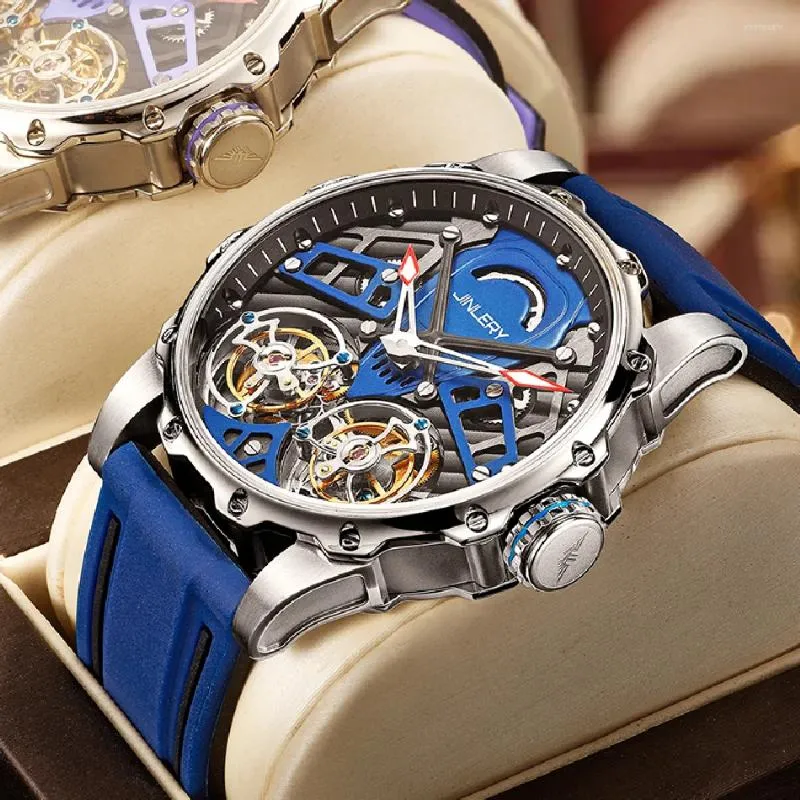 Zegarstwatche Jinlerle Double Tourbillon Watch For Men Mechanical Wristwatch Luksusowe wodoodporne zegar Relogio Masculino