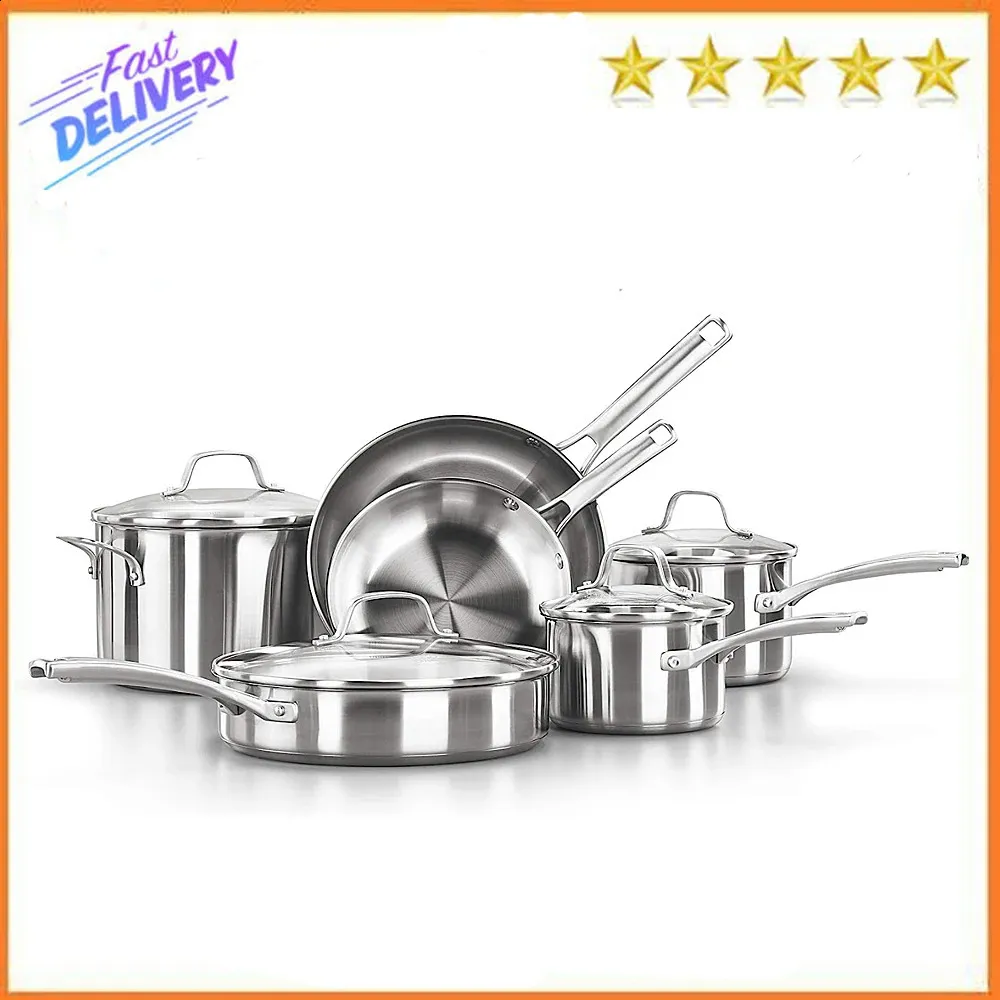 Cookware Sets Calphalon 10-Piece Pots and Pans Set Stainless Steel Kitchen Cookware with Stay-Cool Handles and Pour Spouts Dishwasher Safe 231214