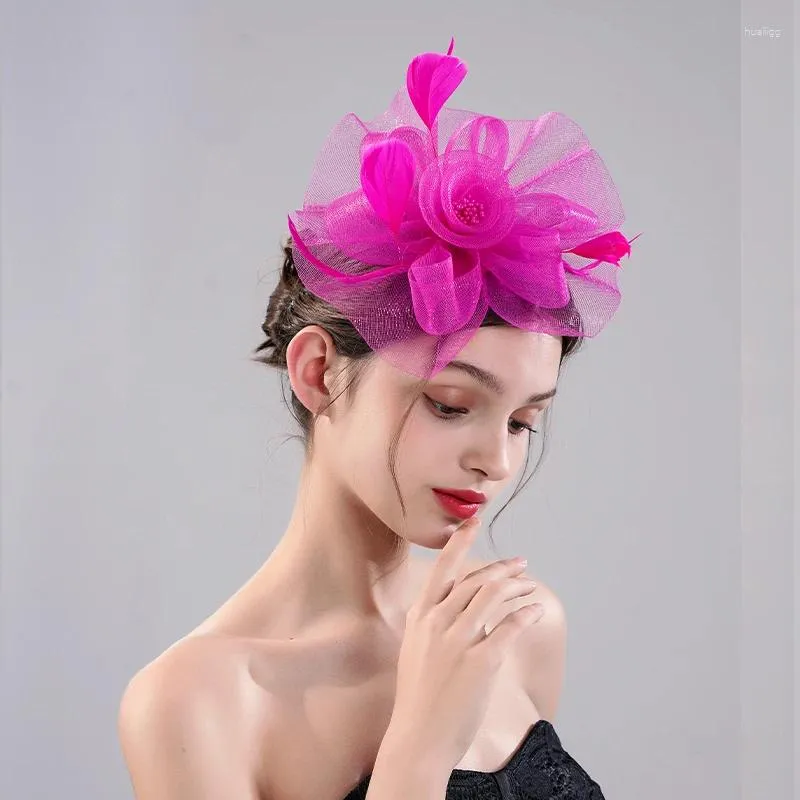 Headpieces Props Red Colour Women's Exquisite Fashion Flower Decorative Hats Hair Hoops Wedding Party Veil