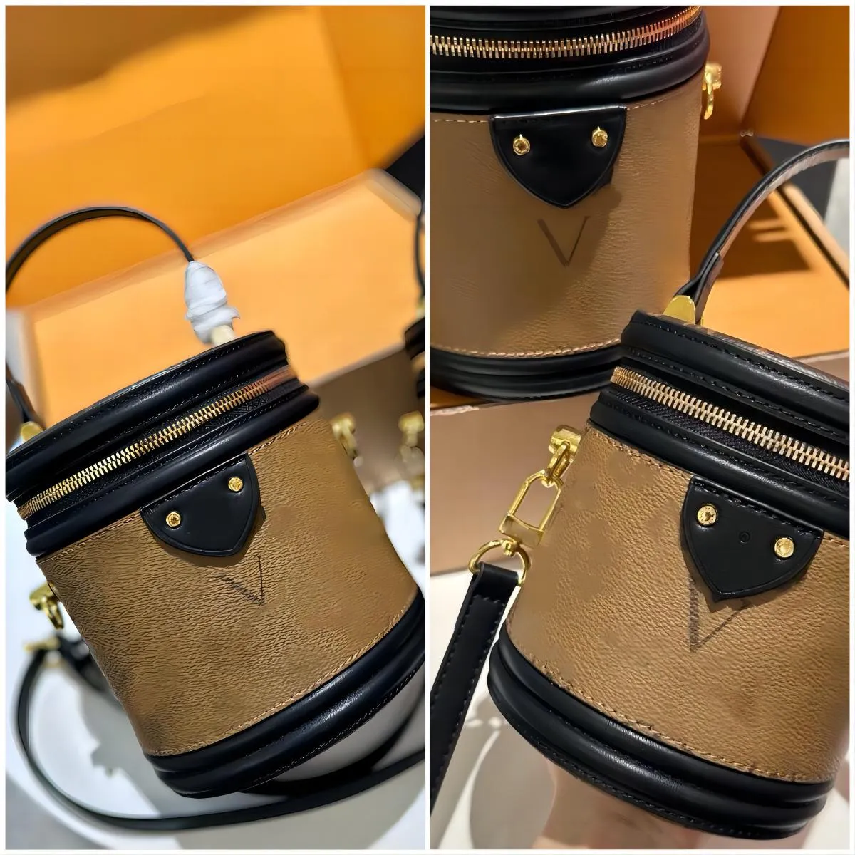 Vintage Retro Bucket Bag Women Handbag Designer Bag Shoulder Bag Classic Genuine Leather Bags Cylinder Cases Toiletry Kits with Lock Tote Letter flower printing