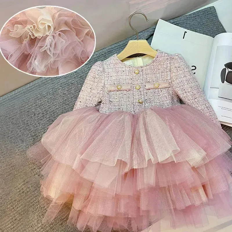 Mädchen Kleider Mode Mädchen Elegante Prinzessin Kleid Tutu Kind Patchwork Vintage Vestido Party Geburtstag Ballkleid Hochzeit Baby Kleidung1 10Y 231215