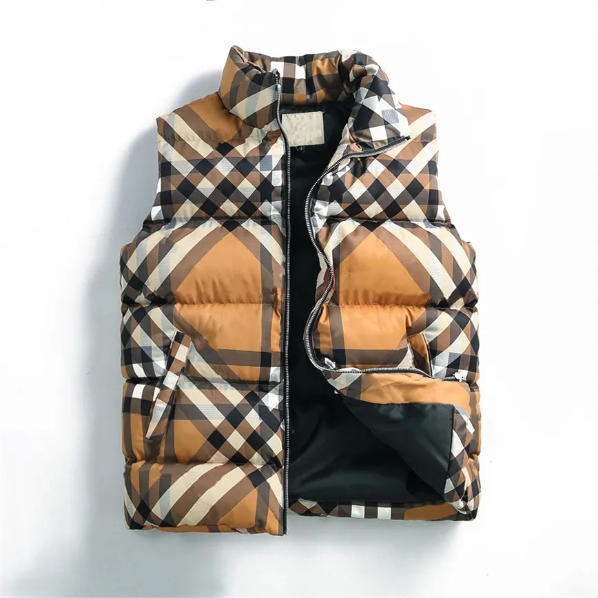 남자 조끼 다운 재킷 클래식 격자 무늬 스트라이프 인쇄 바람 방수 방수 따뜻한 편안