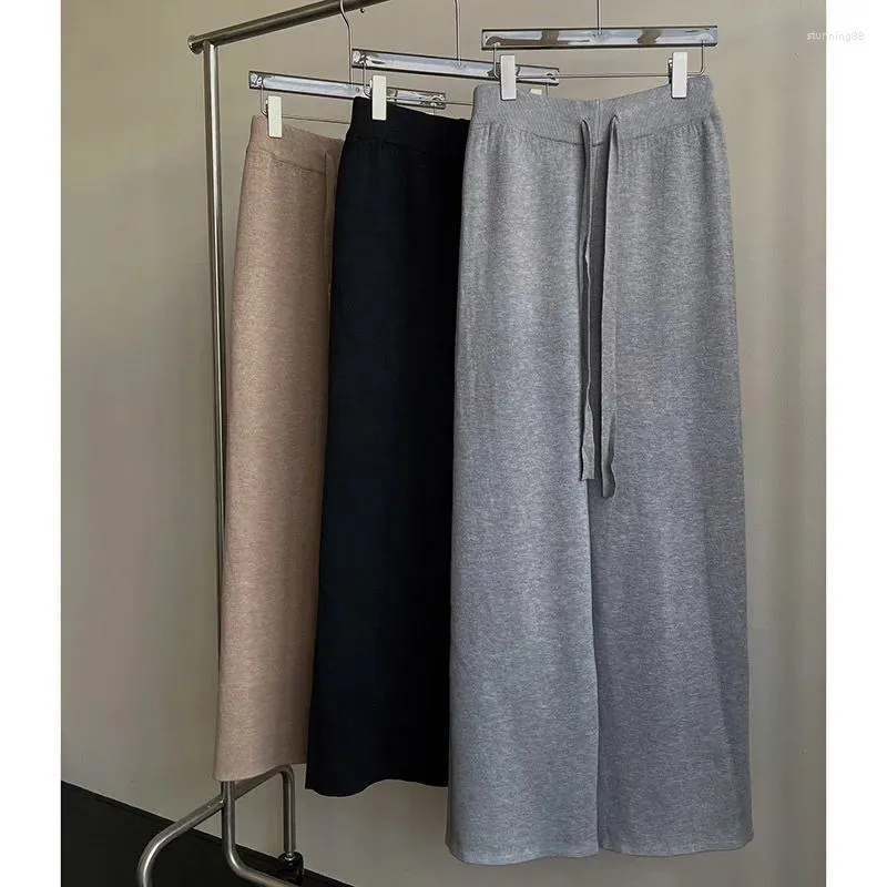 Pantaloni da donna Fashion Runway 3 colori di lana ispessita da donna Designer Casual pantaloni invernali caldi a gamba larga elastici a vita alta 23