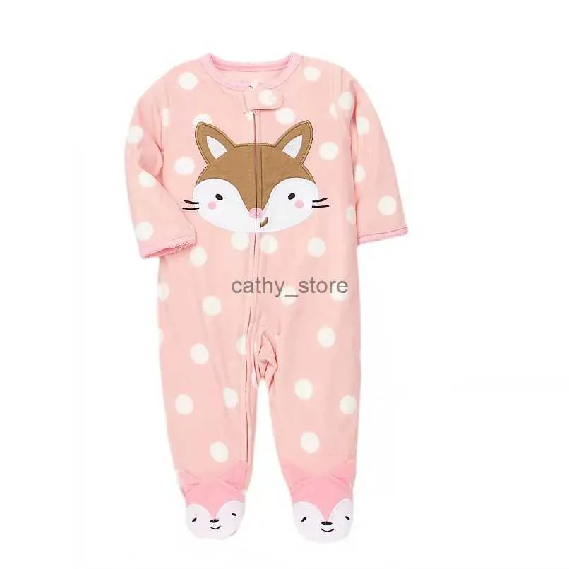 Barboteuses Pieds chauds bébé barboteuses 2023 automne mignon renard Micro polaire bébé pyjamas infantile combinaisons vêtements de nuit NB/3-12ML231114