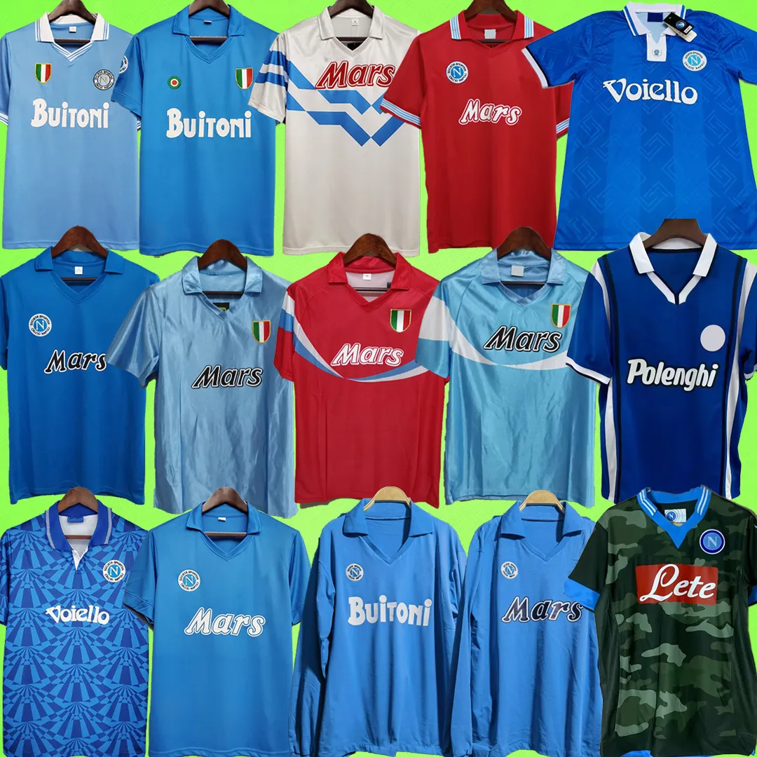 Napoli retro voetbalshirts #10 Maradona 86 87 88 89 90 91 92 93 94 95 97 98 99 13 15 Napels vintage voetbalshirt T Giordano Careca Uniform lange mouw thuis uit blauw wit