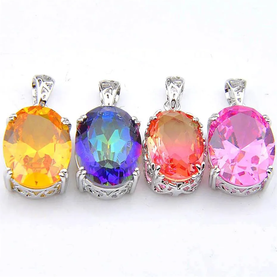 10 Pcs Lot Unique Mix Rainbow Crystal Zircon Gemstone 925 Sterling Silver Pendants Necklace for Women Bi Colored Tourmaline Penda2854
