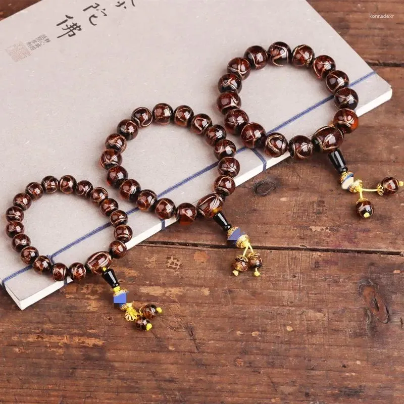 Strand lama templo com a mesma cinza buda grânulo pulseira de vidro mão corda antigo rosário contas jóias masculinas