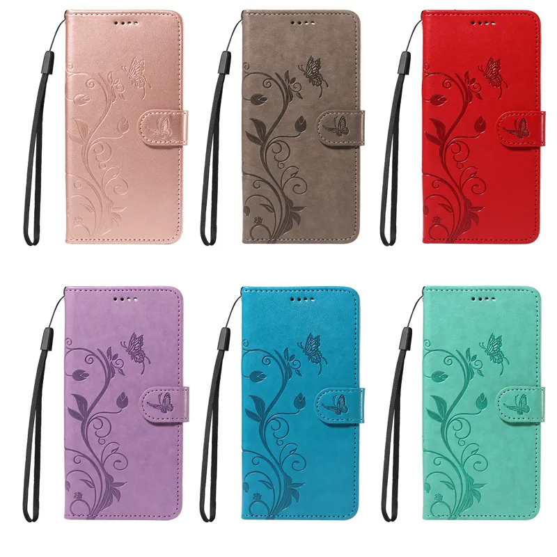 Étuis portefeuille en cuir de papillon de fleur pour iPhone 15 14 Pro Max 13 12 11 XR XS X 8 7 6 Plus Iphone15 Fentes pour cartes d'identité Porte-cartes Flip Cover Business Girls Sangle de pochette de livre magnétique