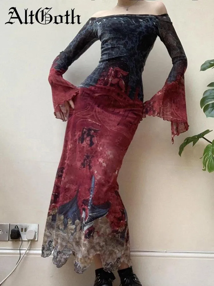 الفساتين غير الرسمية Altgoth Vintage cottagecore y2k dress women mall street streetwear غير منتظمة الشاش المرقع.