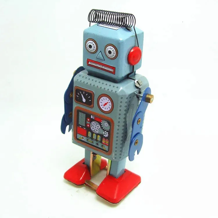 طائرة Modle Funny Classic Collection Retro Clockwork Windup Metal Walking Tin Toy Roupot Robot Vintage Mechanical MS249 Kids Gift 231215