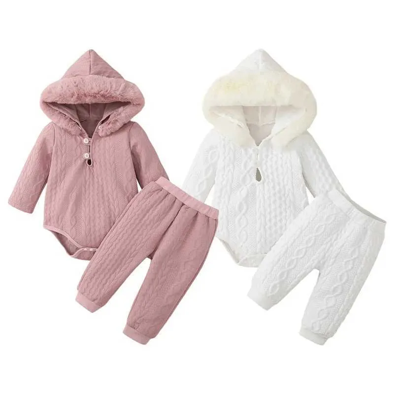 Set di abbigliamento 0-18 mesi Set di vestiti per neonata per neonato Pagliaccetto a maniche lunghe con cappuccio Pantaloni elastici Autunno Inverno Abiti Abbigliamento per bambini