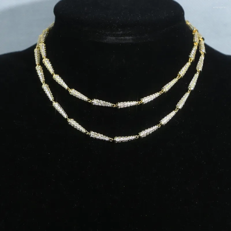 Choker Bamboo Joint CZ Naszyjniki oblasowane pełne bling 5a Cubic Zirkonia Kamienny łańcuch tenisowy