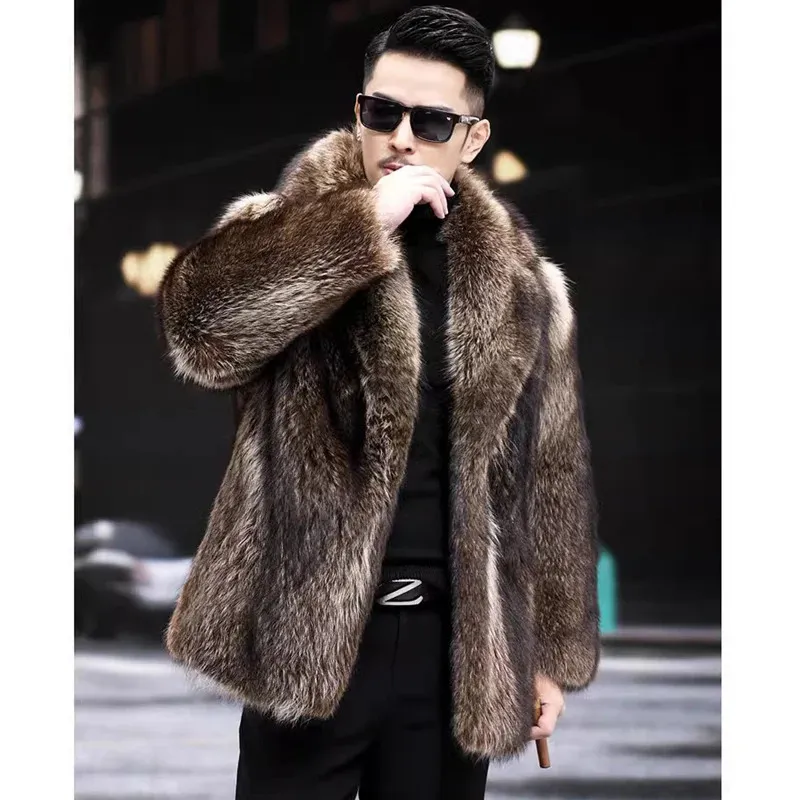DHgate Faux Fur Coats for Men Mid Length Warm Winter Jacket Apparel