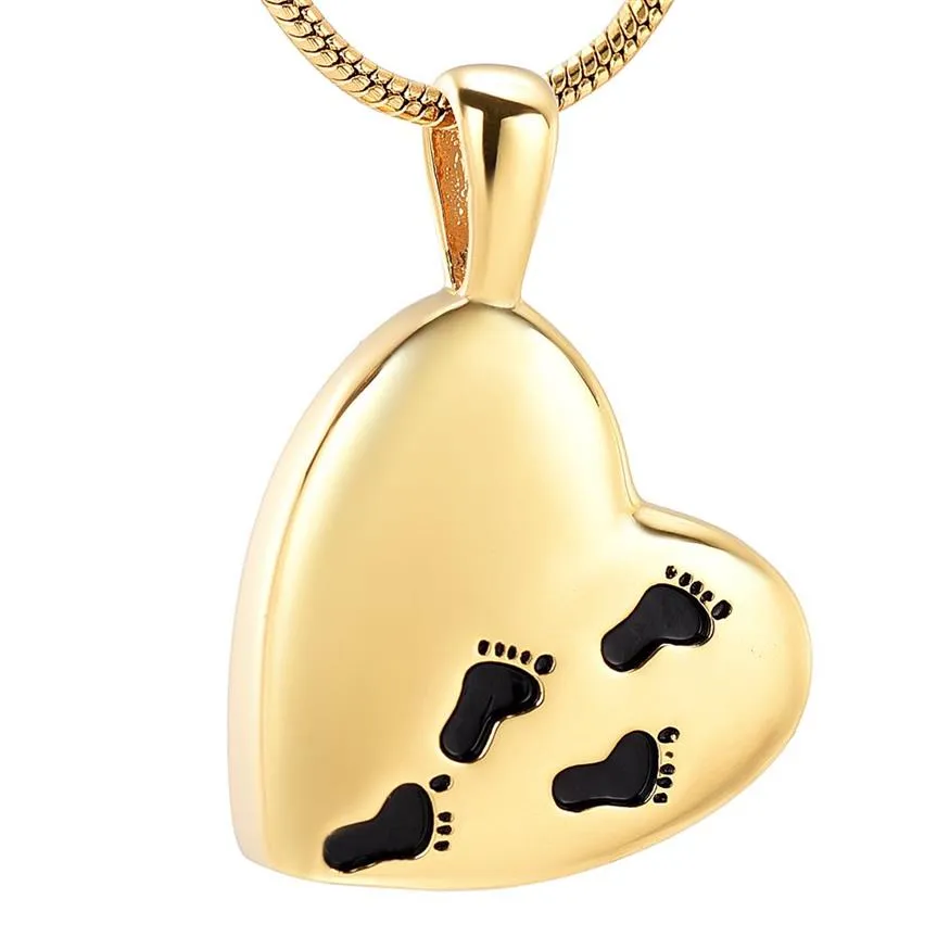 IJD12450 High Quality Gold Stainless Steel Heart Keepsake Urn Necklace Carved Loved Ones Footprint Cremation Keepsake Jewelry248Q