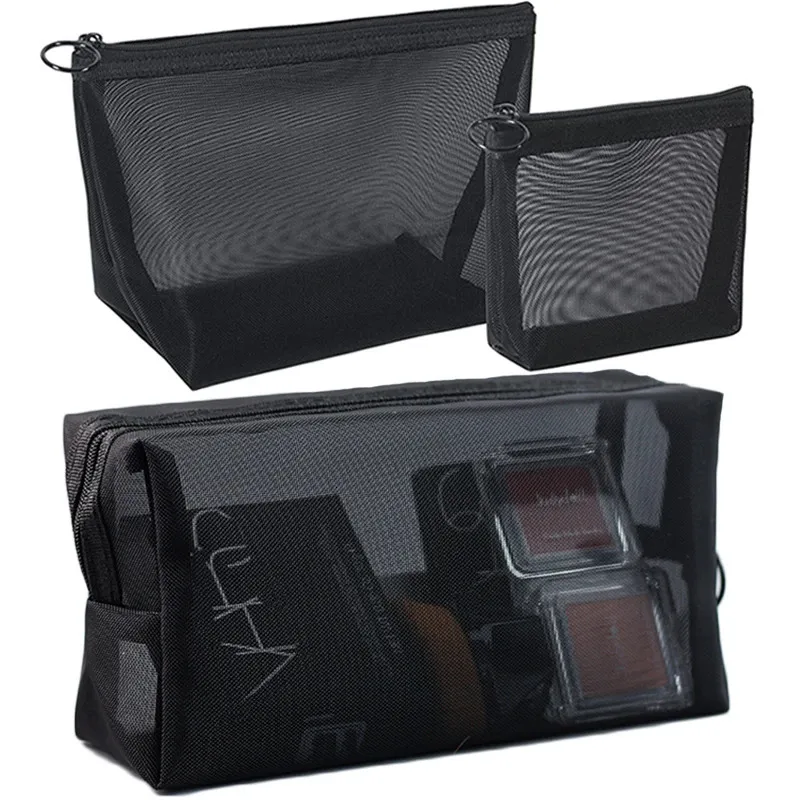 Cosmetic Bags Cases Black mesh makeup bag womens transparent small portable storage travel toilet towel organizer 231215